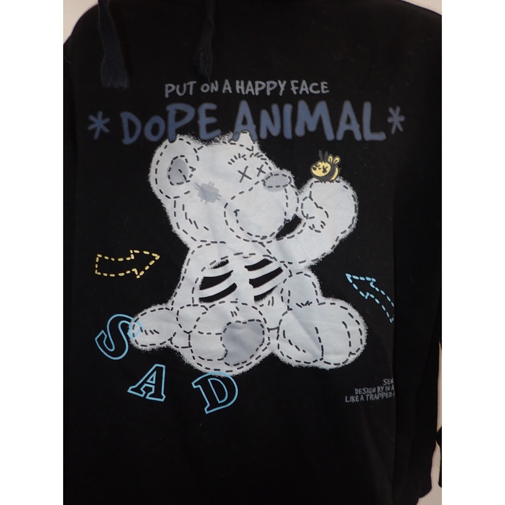 Senseless Dope Animal SAD Skeleton Teddy Bear Hoodie Black Mens L/XL Streetwear - Picture 2 of 4